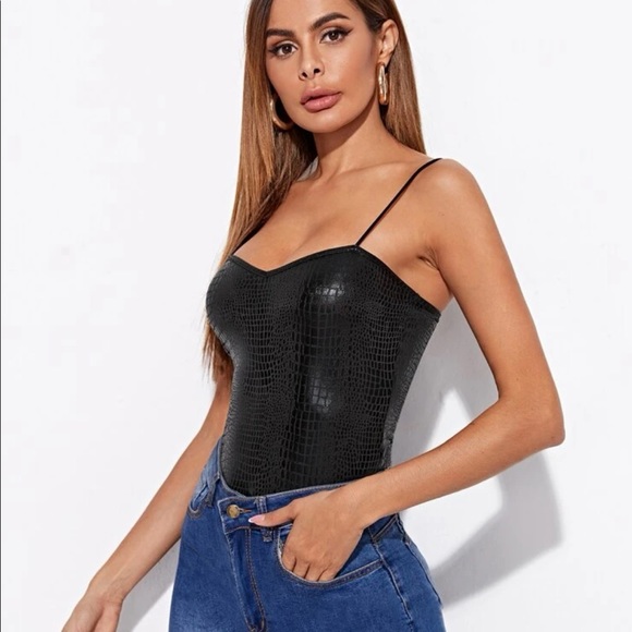 Tank top crocodile embossed cami black sexy womens - Picture 2 of 5